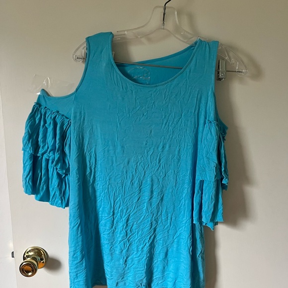 INC Blue cold shoulder Ruffled Tank Top - Picture 1 of 4
